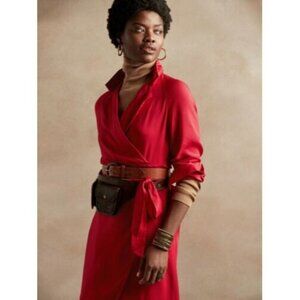 NEW Banana Republic Womens Medium Blazer Wrap Midi Dress Long Sleeve Satin